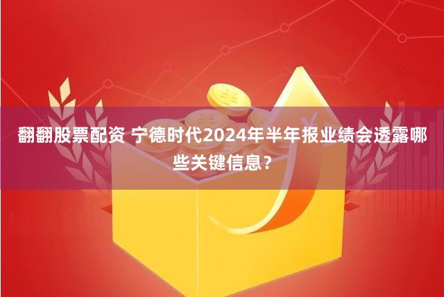 翻翻股票配资 宁德时代2024年半年报业绩会透露哪些关键信息？