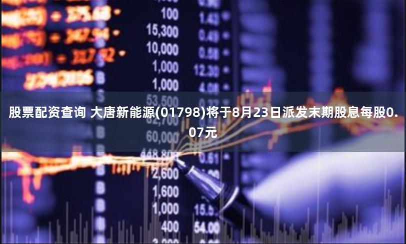 股票配资查询 大唐新能源(01798)将于8月23日派发末期股息每股0.07元